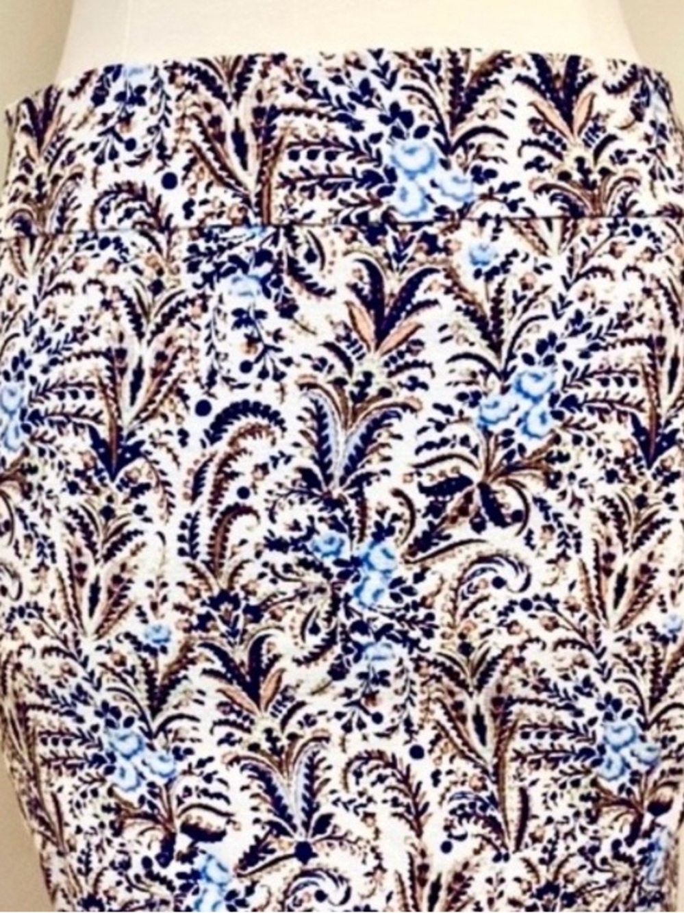 Ann Taylor Petite Blue Cream Floral Leaf Paisley Print 6P Cottagecore Mini Skirt - Picture 3 of 11